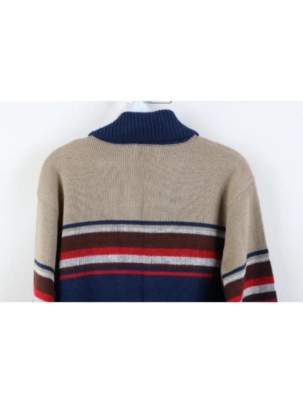 Deadastock Vintage 60s 70s Mens Large Fair Isle Knit Shawl Cardigan Sweater USA
